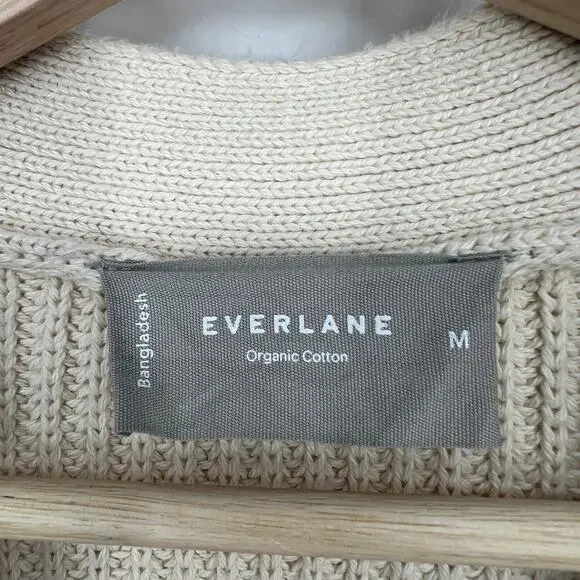 Everlane Boxy Cardigan Organic Everyday Cotton Medium Canvas White Sweater VNeck - Picture 5 of 8